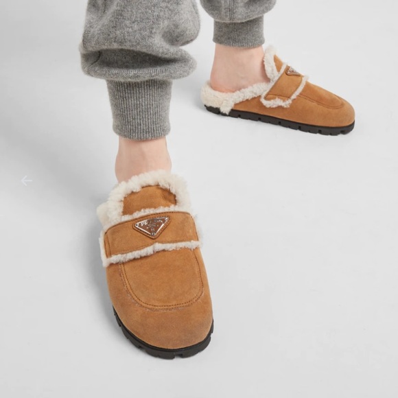 Prada Shoes - New Prada Genuine Shearling Cognac Slippers Size 37